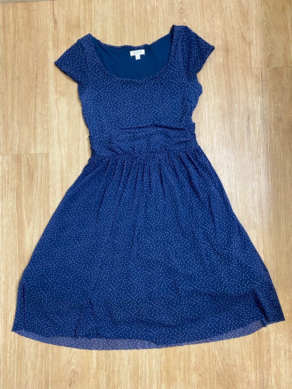 Anthropologie weston Navy with White Dot Fit-and-Flare Midi Dress